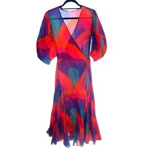 Rhode Fiona wrap dress cotton v neck puff sleeve